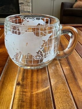 Vintage Nestle World Crystal Coffee Mug Cup Etched Glass Map Globe Nescafe